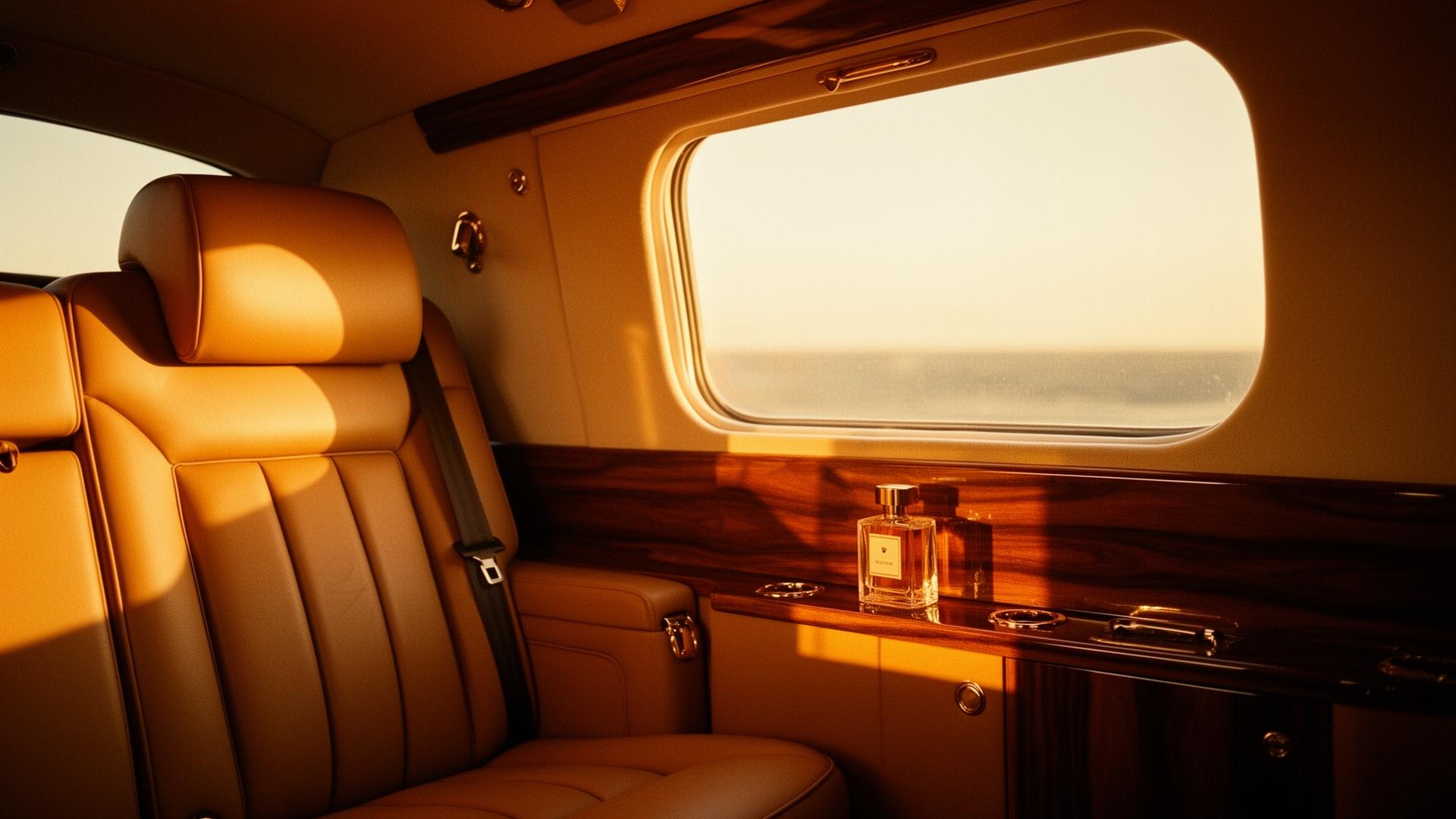 Cabin interior with perfume bottle